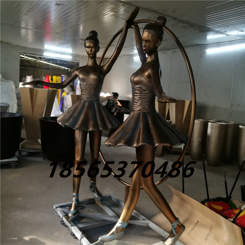 双人跳舞雕塑玻璃钢仿铸铜女子芭蕾舞艺术体操造型展现雕像定制