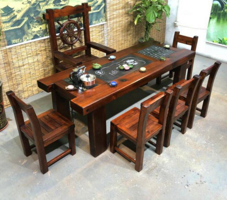 船木茶台老船木家具古船木茶桌客厅阳台泡茶台桌椅组合