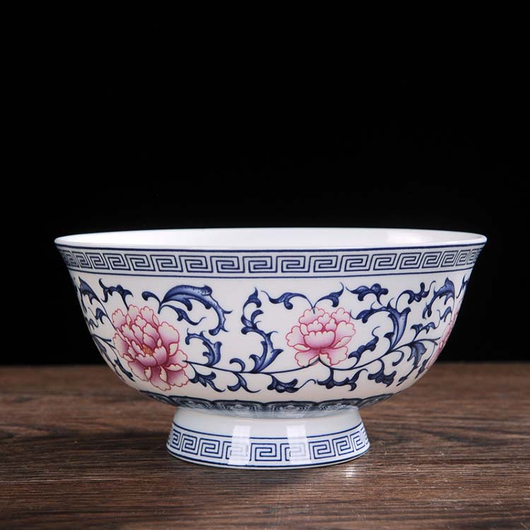 景德镇高脚骨瓷粉彩碗寿碗定制 6英寸黄龙纹碗仿古碗餐具