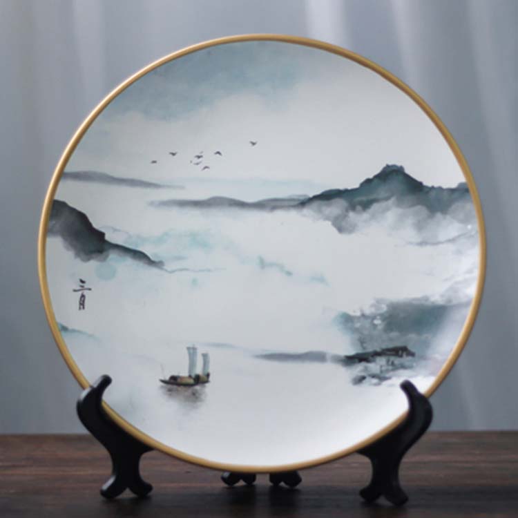 新中式陶瓷装饰盘子摆件餐厅墙上装饰品客厅电视柜玄关看盘摆设