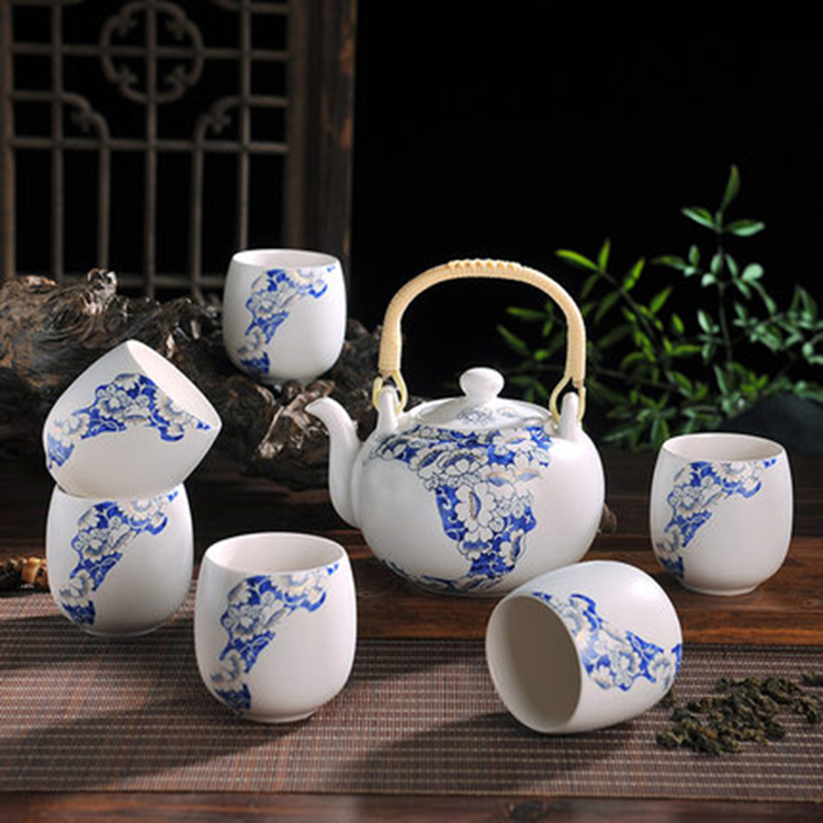 景德镇陶瓷茶具套装茶杯青花提梁壶整套 家用防烫泡茶壶