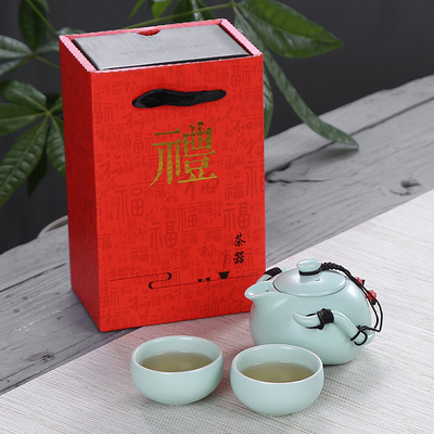 定窑功夫茶具 LOGO定制批發景德镇陶瓷快客杯礼品红色便携包