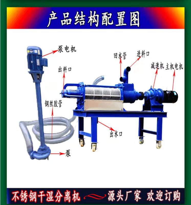 临沂猪粪脱水机 500型号不锈钢材质3kw 送增压泵