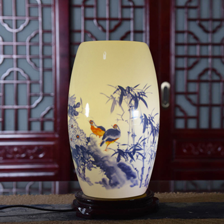 景德镇陶瓷现代中式灯具薄胎陶瓷台灯复古典床头灯青花瓷陶瓷台灯