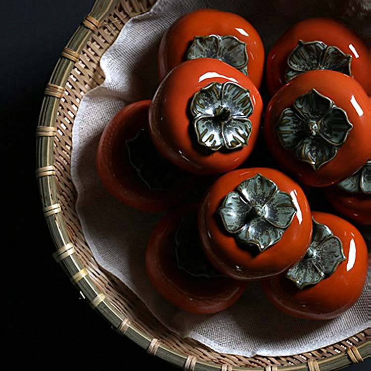 柿子创意造型茶叶罐 陶瓷红茶密封罐事事如意家用迷你茶盒