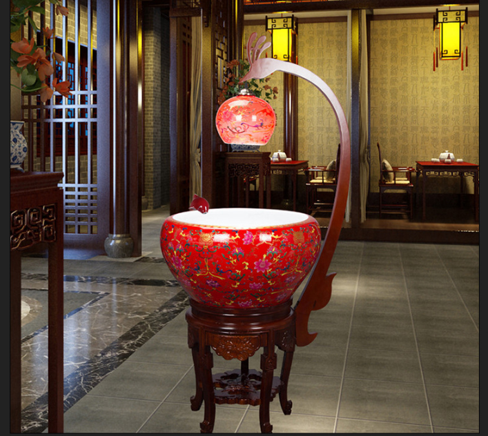 景德镇***陶瓷流水喷泉鱼缸摆件简约创意颜色釉鱼缸室内花卉造型