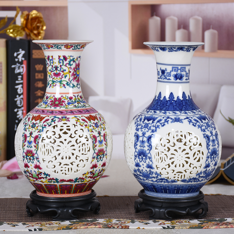 景德镇陶瓷器花瓶摆件创意青花瓷现代客厅插花家居酒柜装饰品