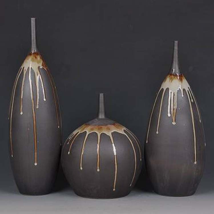景德镇陶瓷花瓶三件套摆件 现代创意客厅电视柜餐桌插花器
