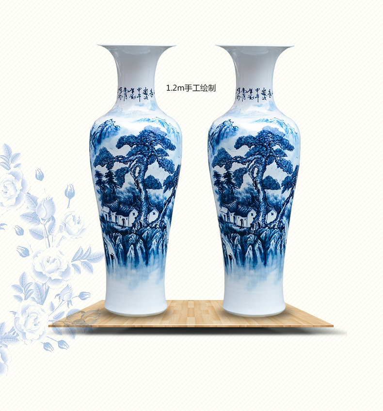 景德镇陶瓷落地大花瓶 手绘青花瓷中式装饰摆件 开业礼品花瓶