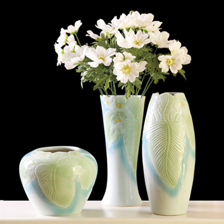 景德镇陶瓷花瓶三件套 北欧装饰摆件欧式怀旧插花器 样板间摆件