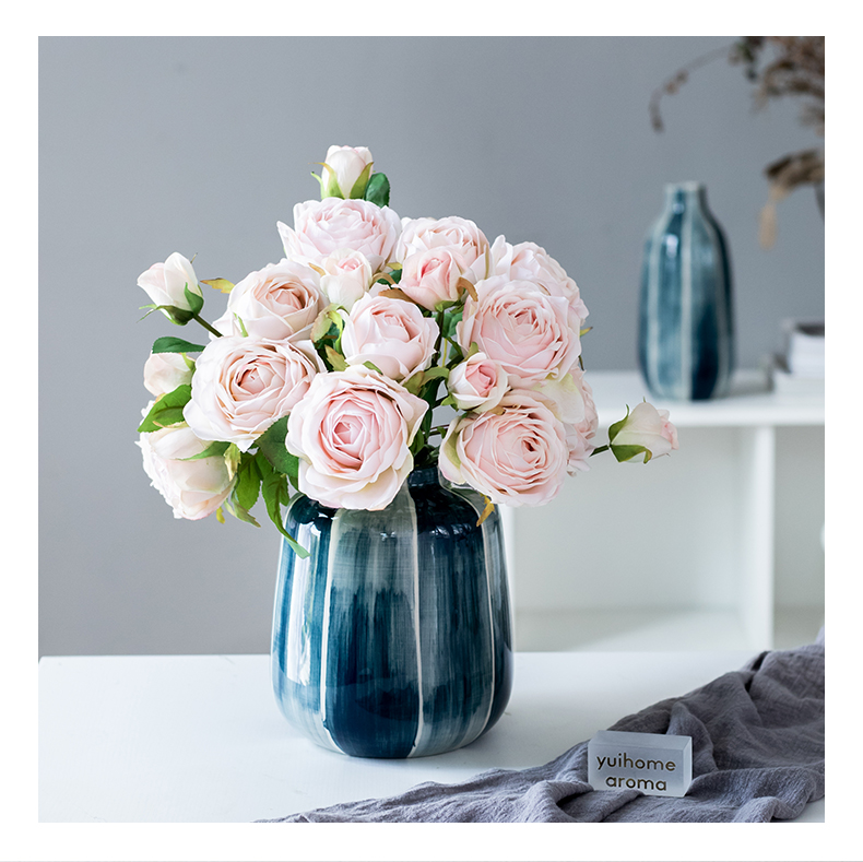 现代北欧客厅创意干花花瓶 餐桌装饰摆件墨染工艺陶瓷瓶定制