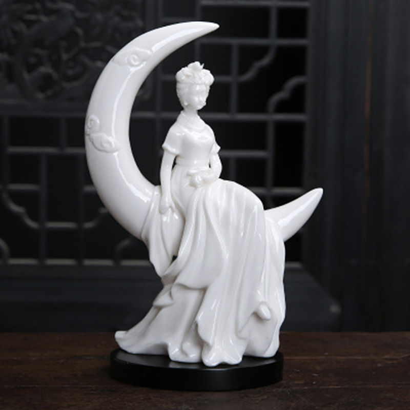 景德镇陶瓷嫦娥奔月雕塑瓷 家用客厅玄关创意装饰品摆件