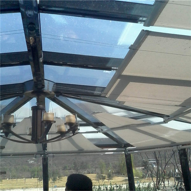 直供室内天棚帘 阳光房玻璃顶遮阳篷 电动双轨折叠式天棚帘